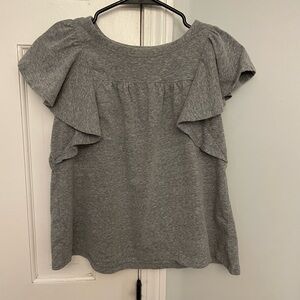 Loft women’s short ruffle sleeve gray shirt size small